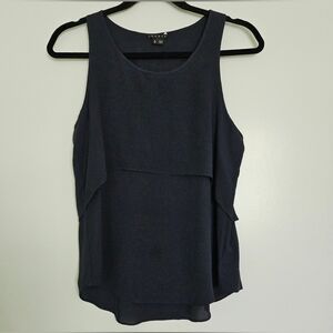 Theory Sondray 100% Silk Crepe Tank Camisole Tiered Black Sz S Layered